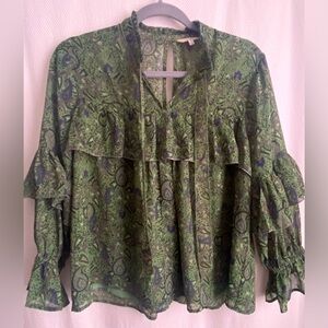 Lucky Brand Green Paisley Blouse, Size M